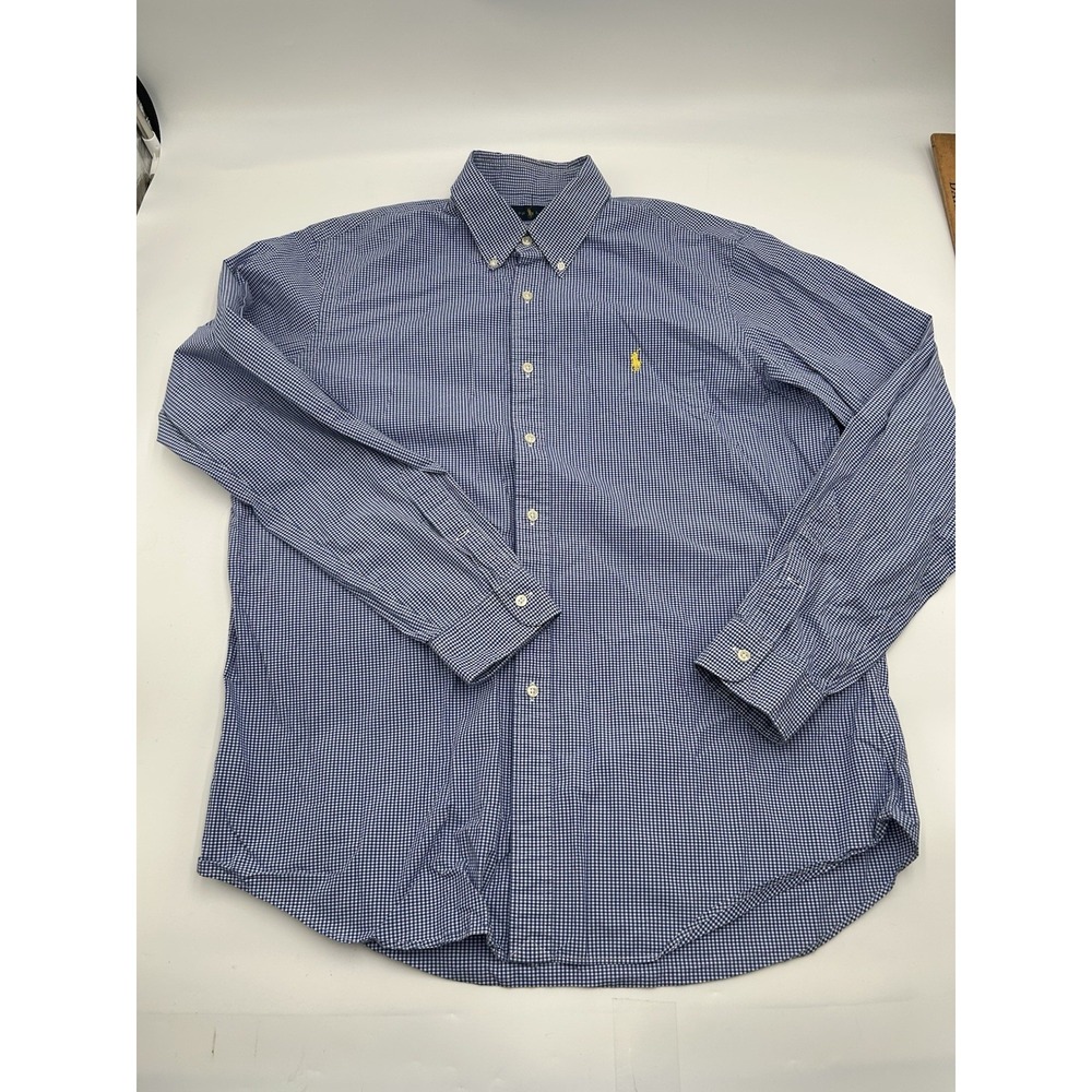 Ralph Lauren Shirt Mens XL Blue White Gingham Button Down Yellow Pony